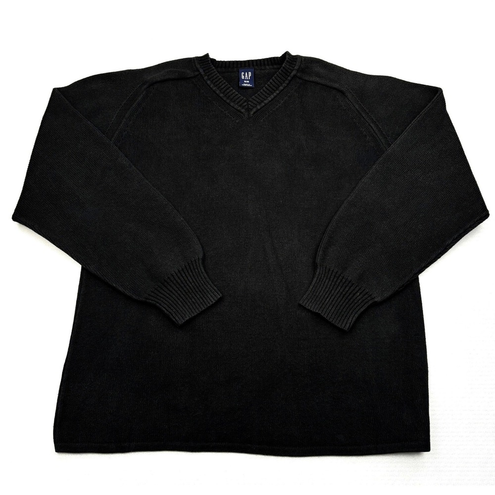 Vintage Gap Chunky Knit Sweater Mens Medium Black Heavy Cotton V Neck 90s Y2K
